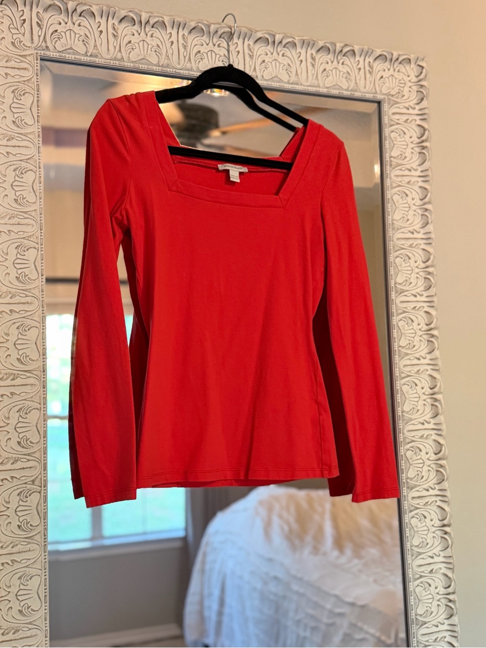 Boston Proper Square-Neck Long Sleeve Top - Red